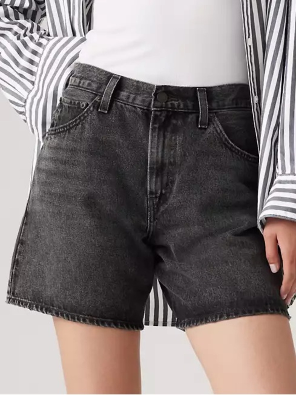 Zara Black High Rise Mid Length Denim Jean Shorts Size 30 10